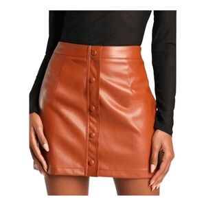 NWT Lulus Most Fab Brown Vegan Leather Button Front Side Zip Mini Skirt